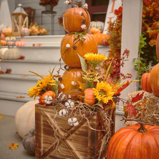 Fall Sunflower Stacked Pumpkin Topiary